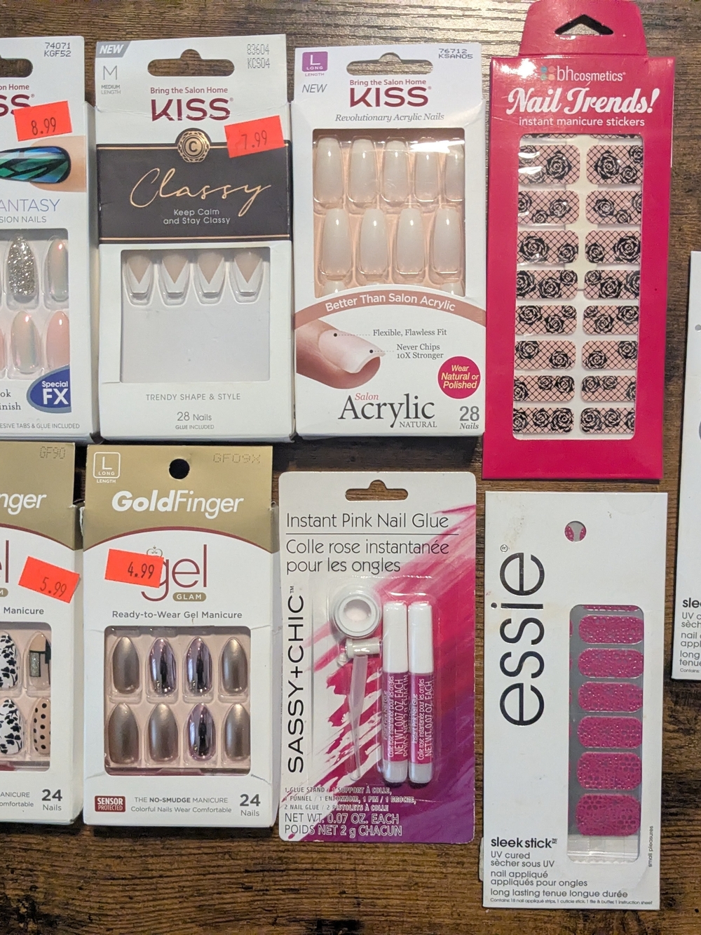 5 Packs Of Nails, 3 Packs Of Nail Stickers & Kiss Instant Pink Nail Glue - Pink